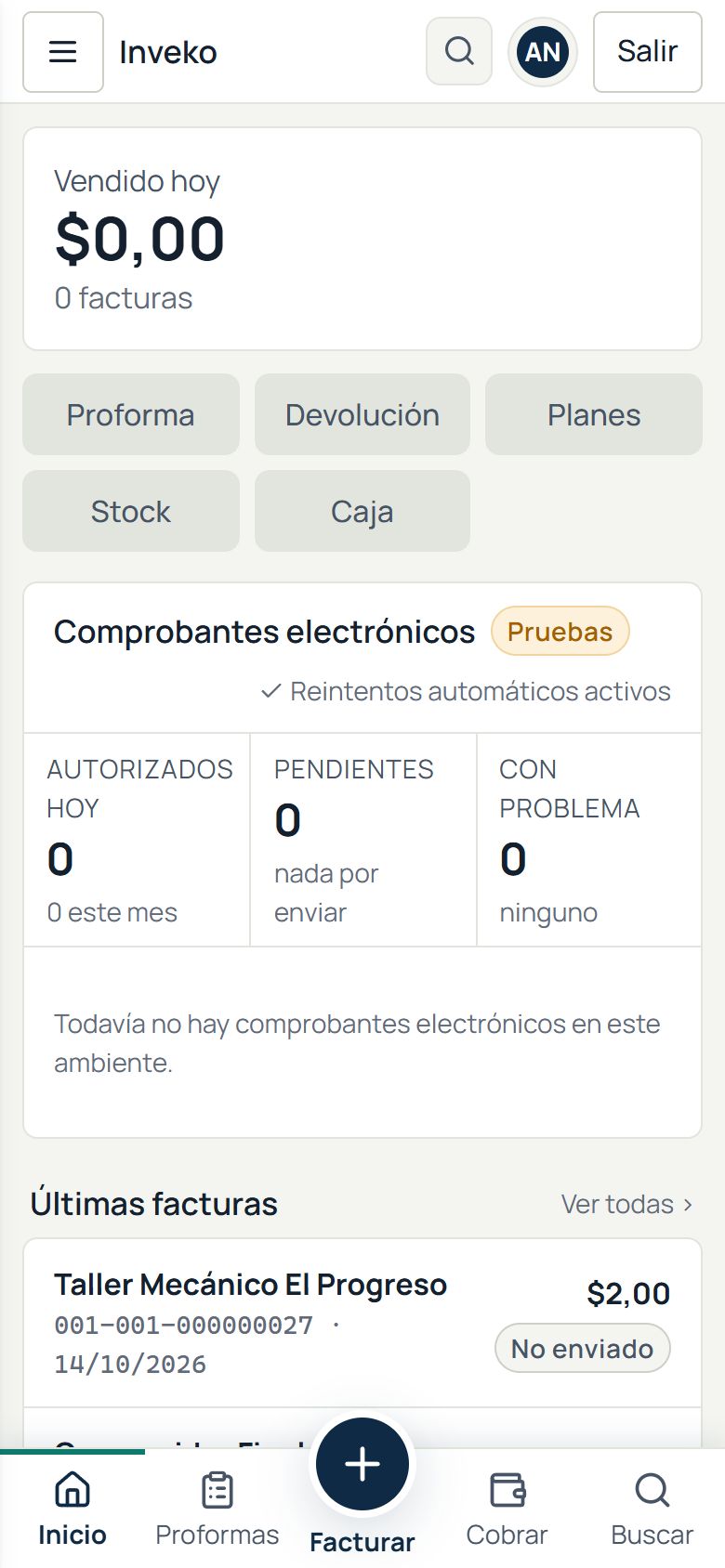 Inicio de Inveko en el celular