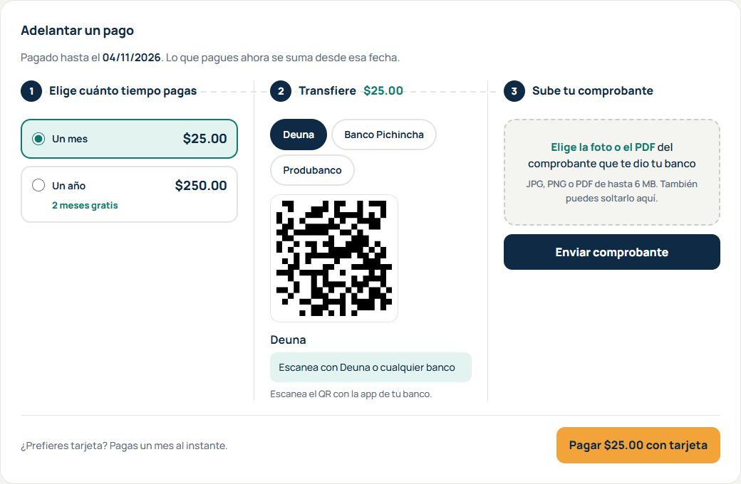 Pagar el plan por transferencia en tres pasos